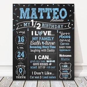 Confetti Half Birthday Board, Boy Milestone Birthday Chalkboard Sign, Light Blue Party Poster, 6 Months Old, DIGITAL FILE