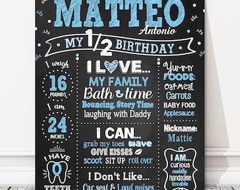 Confetti Half Birthday Board, Boy Milestone Birthday Chalkboard Sign, Light Blue Party Poster, 6 Months Old, DIGITAL FILE