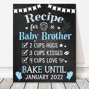 Receta imprimible para un hermanito, letrero de pizarra personalizado para anunciar el embarazo de un hermano, bebé número 2, ARCHIVO DIGITAL
