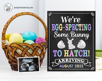 We're Egg-Specting Some Bunny to Hatch, Easter Pregnancy Announcement Chalkboard Sign, Spring Baby Reveal Photo Prop, DIGITAL FILE