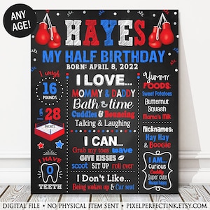 Boxing Half Birthday Chalkboard Sign, Boy Milestone 1st 2nd 3rd Birthday Board, Red + Blue Party Poster, 6 Months Old, DIGITAL FILE