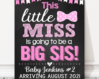 Printable Sibling Pregnancy Announcement Personalized Chalkboard Sign, Only Child Expiring, Baby Number 2, Little Miss Big Sis, DIGITAL FILE