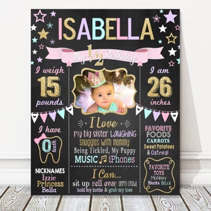 Printable Little Star Half Birthday Board, Pink, Lavender, Teal, Gold + Photo, Picture Milestone Chalkboard Sign, 6 Months Old, DIGITAL FILE