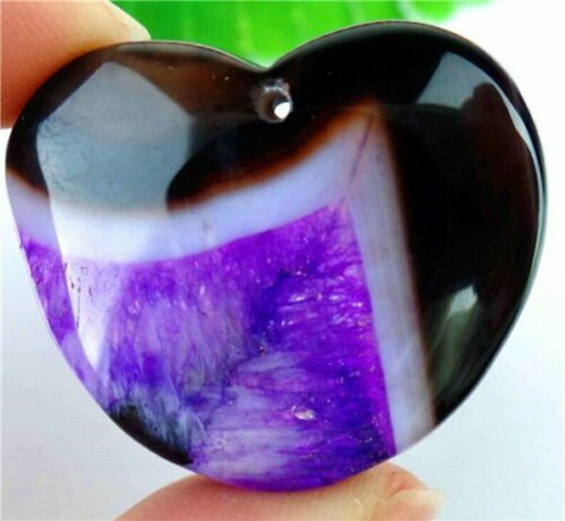 New 1.38 Polished Stone Ornament Bead Charm Black /& White Striped Onyx Agate Stone Heart Pendant 35x31x6mm FREE BONUS! Unique Purple