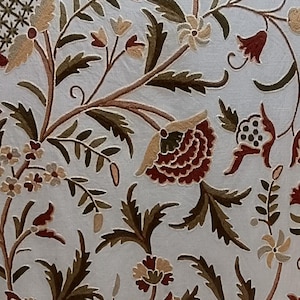 Handmade Crewel Curtain: Floral Embroidered Linen, Made-to-Measure