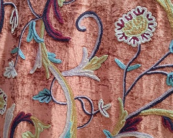 Royal Rouge Amber Rust Velvet Crewel Embroidery Curtain with Lining