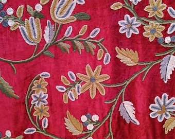 Imperial Elegance Handmade Kashmir Velvet Crewel Embroidery Fabric for Regal Curtains & Upholstery