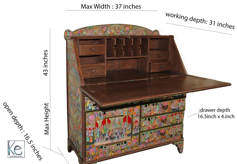 Handicraft Table Standing Desk Bureau Chest Antique Writing Royal Piano Art Wooden With Drawers