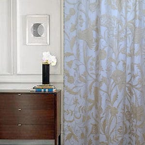 Vintage Crewel Embroidered Curtain: White Floral Linen, Made to Measure