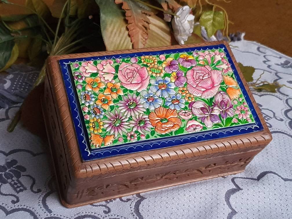 crafted wooden box coin box jewelry box chest of valuables card box Hand crafted wooden chest