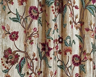Vintage Gold Kashmir Crewel Curtain: Floral Embroidered Velvet Panel