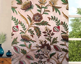Salmon Velvet Pink Curtain: Kashmir Crewel Embroidered Cherry Blossom