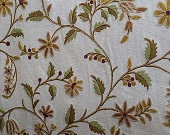 Vintage Floral Crewel Vorhang: Handgemachter Kashmir Leinen Polsterstoff