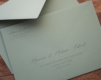 Custom printed eucalyptus envelopes – save time with printed addresses for weddings or births, elegant finish