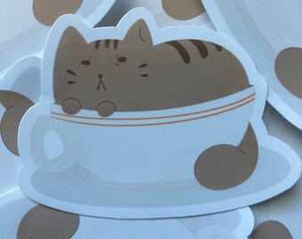 Adesivo simpatico gatto del caffè