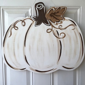 Classic white pumpkin door hanger, FREE PERSONALIZATION fall pumpkin door hanger, halloween door hanger
