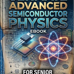 May include: A digital book cover titled Electronics Ultimate Advanced Semiconductor Physics Ebook For Senior Engineering Students PDF Download, featuring a glowing atomic model, a black semiconductor chip, and technical circuit diagrams.