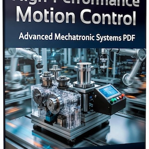 May include: A book cover with the title "High-Performance Motion Control" and the subtitle "Advanced Mechatronic Systems PDF." The image features a detailed view of a complex mechanical system with robotic arms in the background. The bottom text reads "Precision Robotics & Automation Guide Linear Rotary Motion Control."