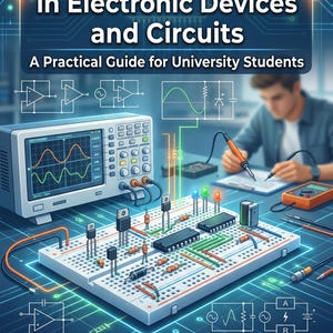 Pode incluir: Um guia educacional digital intitulado Electronic Education Experiments in Electronic Devices and Circuits A Practical Guide for University Students com uma breadboard, componentes eletrônicos e diagramas de circuitos.