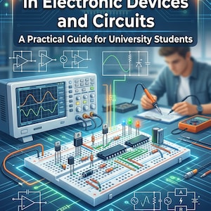 Può includere: Una guida educativa digitale intitolata Electronic Education Experiments in Electronic Devices and Circuits A Practical Guide for University Students con una breadboard, componenti elettronici e schemi circuitali.