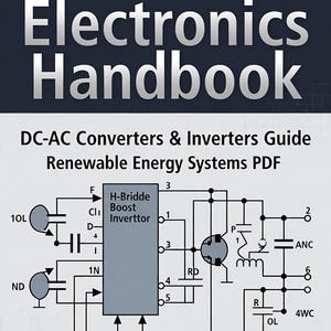 Può includere: Copertina del libro intitolata "Power Electronics Handbook" con il sottotitolo "DC-AC Converters & Inverters Guide Renewable Energy Systems PDF". La copertina presenta uno schema e il testo "EV & Power Supply Design eBook."