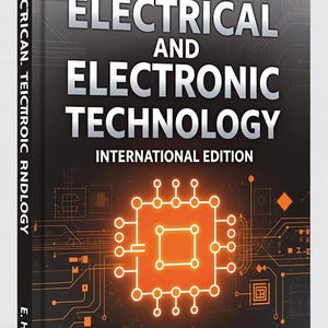 May include: A book titled "Electrical and Electronic Technology: International Edition" with a circuit board graphic. The cover is black with white and orange text. The book is a comprehensive guide to electrical engineering principles.