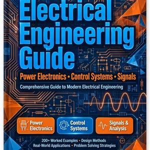May include: A hardback book titled Electrical Engineering Guide: Power Electronics, Control Systems, Signals. The cover features a dark blue and orange circuit board pattern with technical diagrams, text, and three rectangular icons.