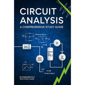 May include: A book cover for "Circuit Analysis: A Comprehensive Study Guide" with a dark blue background and circuit diagram illustrations. The title is in large white letters, with green accents. The book is part of the EE Fundamentals Tech Study Guide series.
