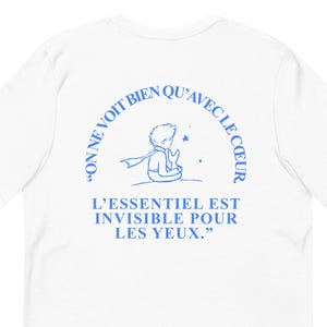 Camiseta de El Principito, Cita de El Principito, Minimalista, Camiseta de Literatura, Clásica, Minimalismo, Ropa Ligera, Camiseta con Cita en Francés, Texto Extranjero