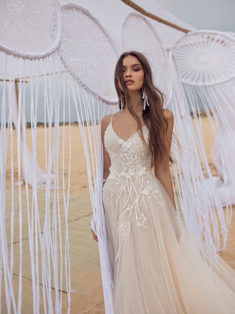 2019 Handmade Boho Wedding Dress White Bridal Gown Beach Etsy