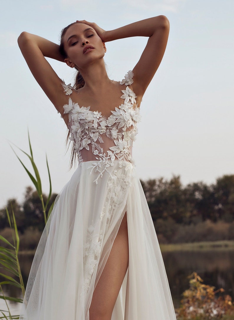 2019 Handmade Boho Wedding Dress White Bridal Gown Beach Etsy