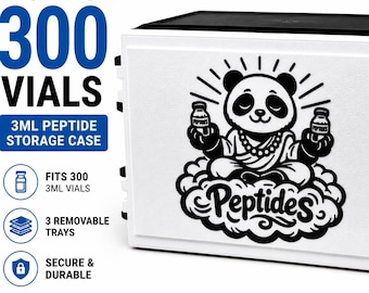Estojo para armazenamento de peptídeos com capacidade para 300 frascos de 3 ml, organizador grande para frascos, armazenamento de GLP-1 TRT, organizador de frascos de laboratório com bandejas, estojo com estampa de panda.
