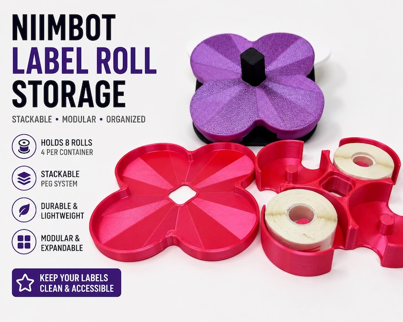 Organizador modular empilhável para armazenamento de rolos de etiquetas NIIMBOT, comporta 8 rolos. imagem 1