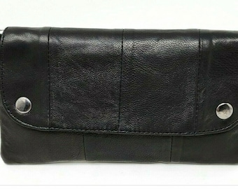 Rolling tobacco pouch made from leftover leather pieces black leather bag