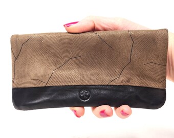 Handmade Rolling tobacco pouch made of  leather scraps textured printed coloured