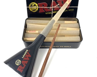 RAW Black Tin with 12pcs King Size Cones and Loader Set