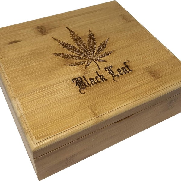 Black Leaf Bamboo Rolling Box II with 3-Part Pollen Box (Leaf)