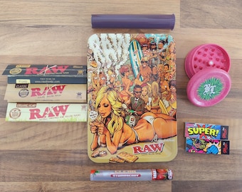 Raw Girl rolling tray  Roach Tips Gift Set Pack Bundle