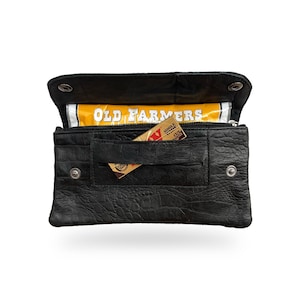 Rolling tobacco pouch made from leftover leather pieces black leather bag