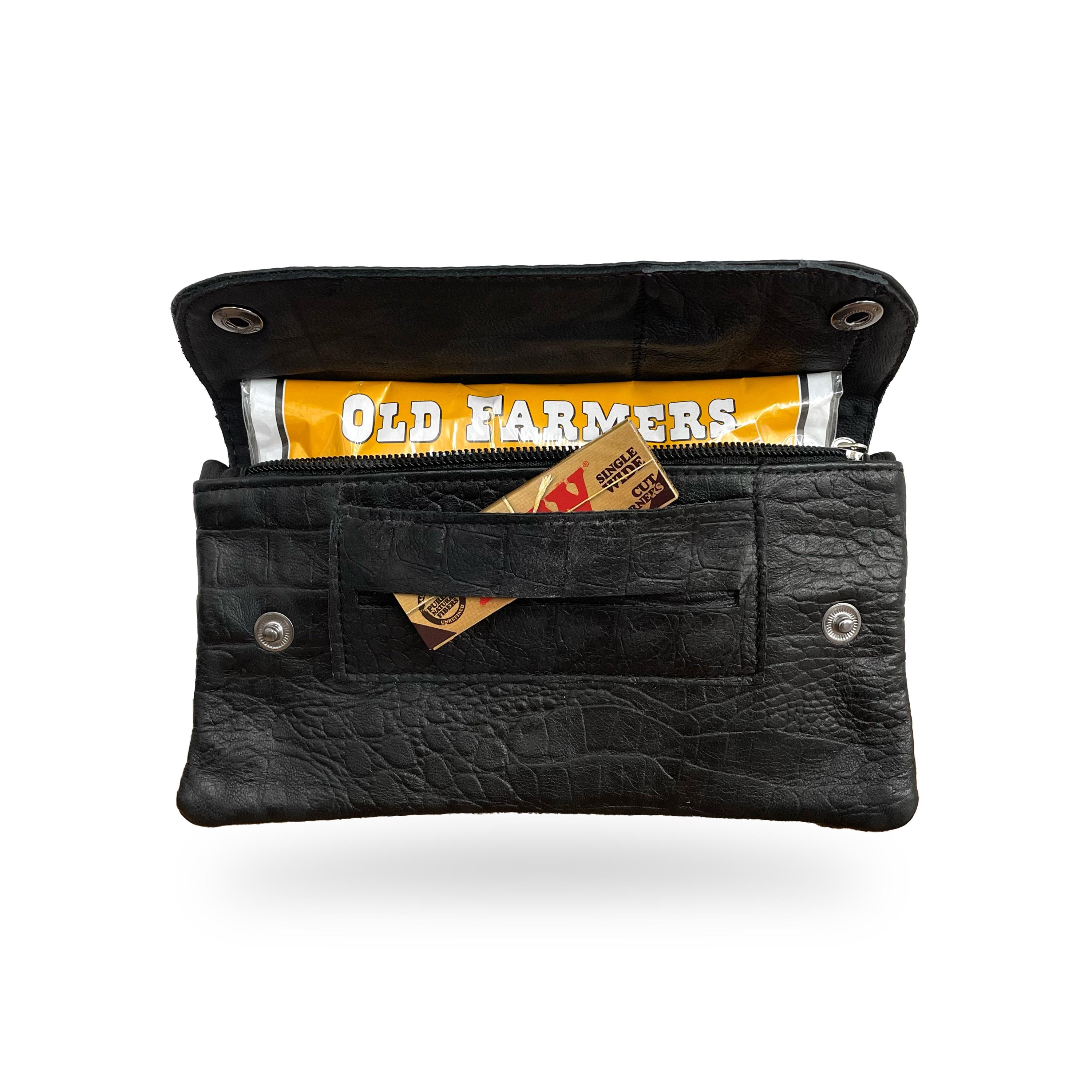 Rolling tobacco pouch made from leftover leather pieces black leather bag
