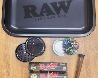RAW Black  Medium Rolling Tray Kit Gift Set Black