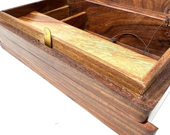 Kavatza Stone Flower Handmade Wooden Box With Secret Lock - Etsy