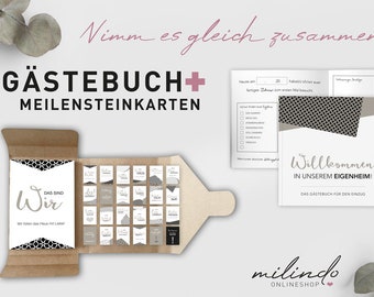 Meilensteinkarte + Gästebuch für den Einzug (Hausbau, Neubau, Einzugsgeschenk)