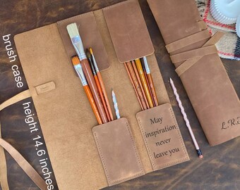 Rouleau à pinceaux en cuir personnalisé : grand étui d'artiste pour gros pinceaux