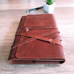 Personalized Leather Notebook Cover, Fathers Day Gift, Handcrafted Leather Notebook Case, Custom Journal Holder, Engraving Book Cover