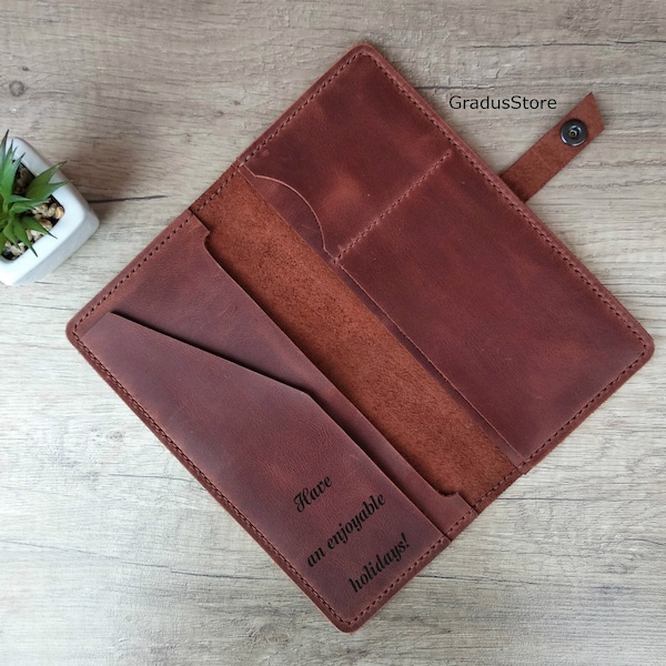 Personalised Leather Travel Wallet, Passport Wallet with engraving, Father's Day Gift, Travel Wallet Organizer, Custom Document Wallet Case