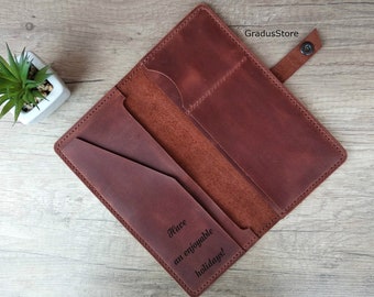 Personalised Leather Travel Wallet, Passport Wallet with engraving, Father's Day Gift, Travel Wallet Organizer, Custom Document Wallet Case