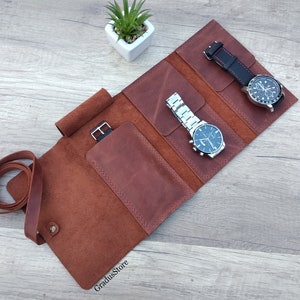 Leather watch holder, Travel pouch for watch, Father&#39;s Day gift, Groomsman Gift, Personalized watch roll, Leather Watch Case for travel