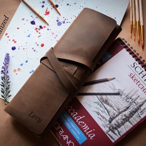 Personalized Leather Paint Brush Roll: Artist Travel Case image 2