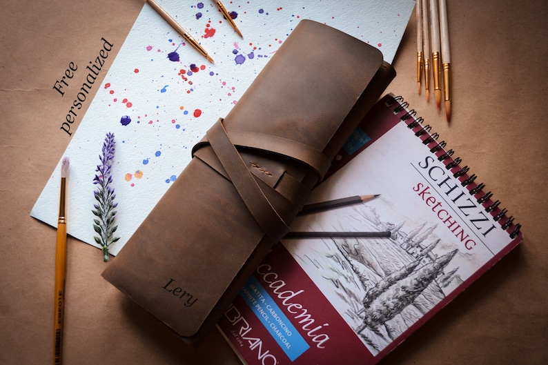 Personalized Leather Paint Brush Roll: Artist Travel Case image 2
